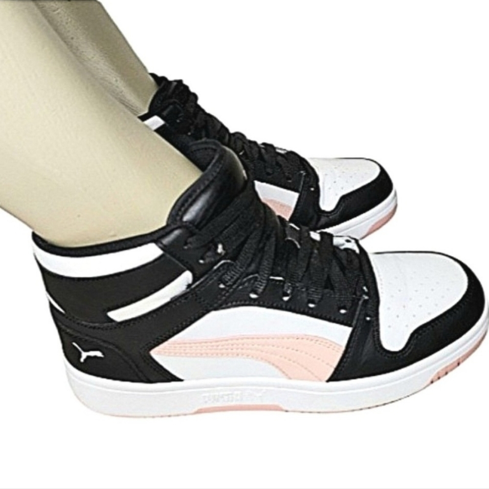 Puma Women's Rebound V6 Mid Basketball Sneakers Black/Pink/White Size 7